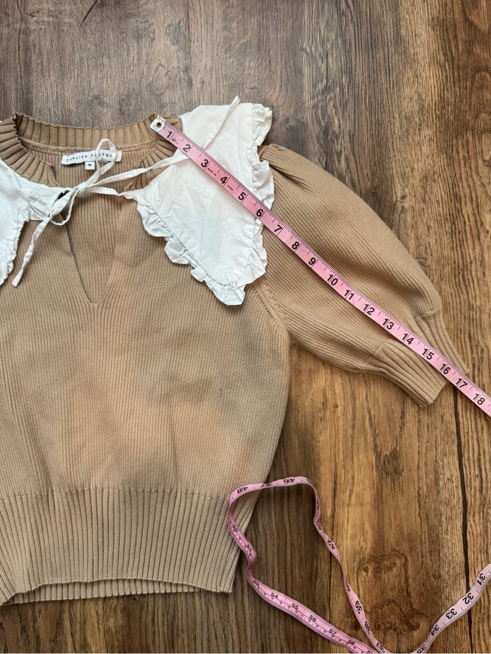 Anthropologie English Factory Puff-Sleeve Poplin Collared Sweater Size M - Picture 10 of 11